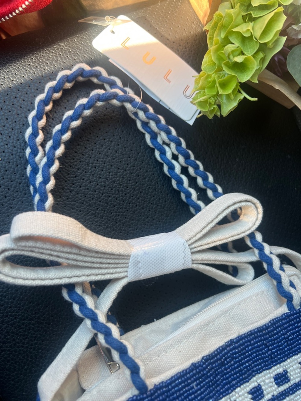 Beaded sardine Tote Bag in Blue and Cream - Picture 3 of 5
